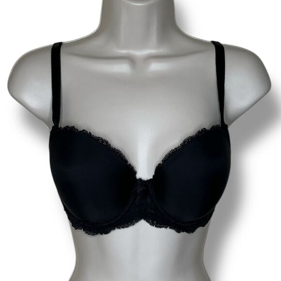 Victorias Secret Dream Angels Black Lined Demi Lace Trim Bra Women 32DD / 32E - Picture 1 of 15
